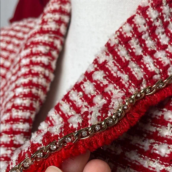 St. John couture metallic crystal gold chain trim 3 pc knit boucle Tweed - Picture 5 of 17